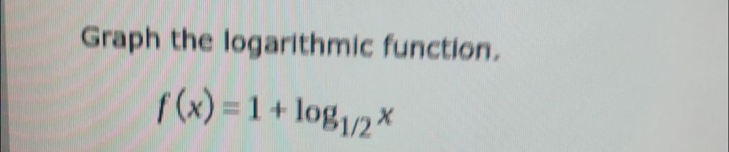 Graph the logarithmic function.
f(x)=1+log _1/2x