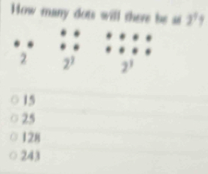 How many dots will there be as 1^1
15
25
128
243