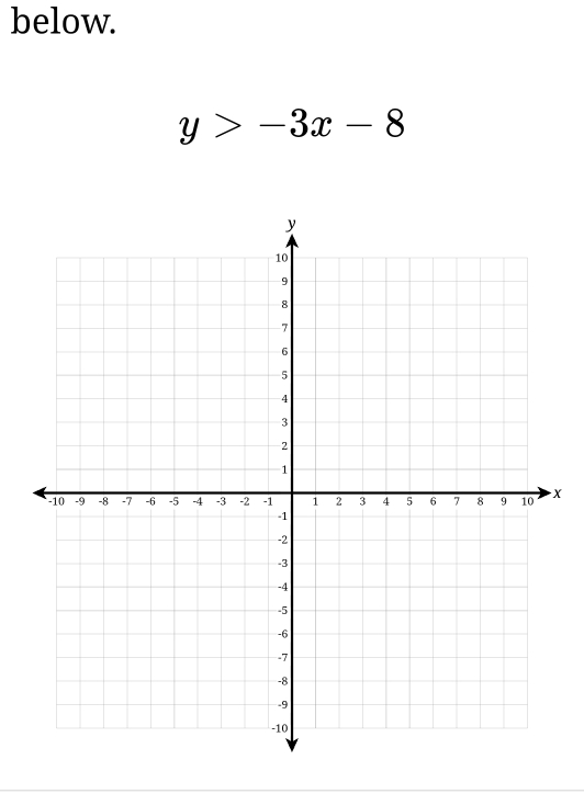 below.
y>-3x-8
x