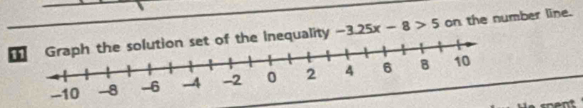 inequality -3.25x-8>5 on the number line.