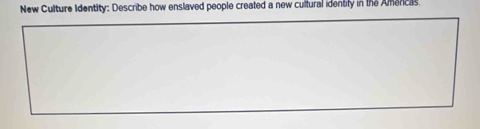 New Culture Identity: Describe how enslaved people created a new cultural identity in the Americas.