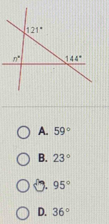 A. 59°
B. 23°
3. 95°
D. 36°