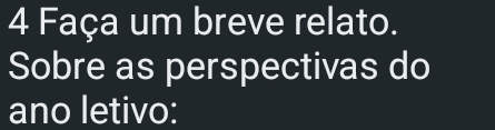 Faça um breve relato. 
Sobre as perspectivas do 
ano letivo: