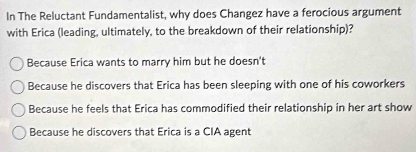 Solved: In The Reluctant Fundamentalist, why does Changez have a ...