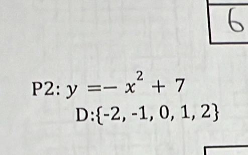 P2:y=-x^2+7
D: -2,-1,0,1,2