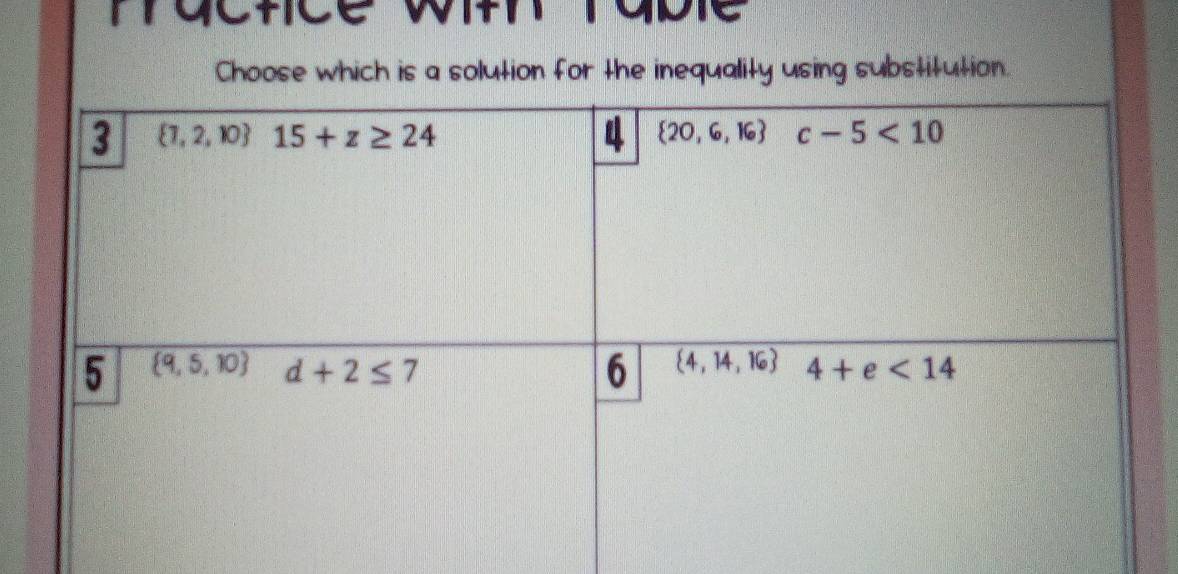 macnce w rabe
Choose which is a solution for the inequality using substitution.