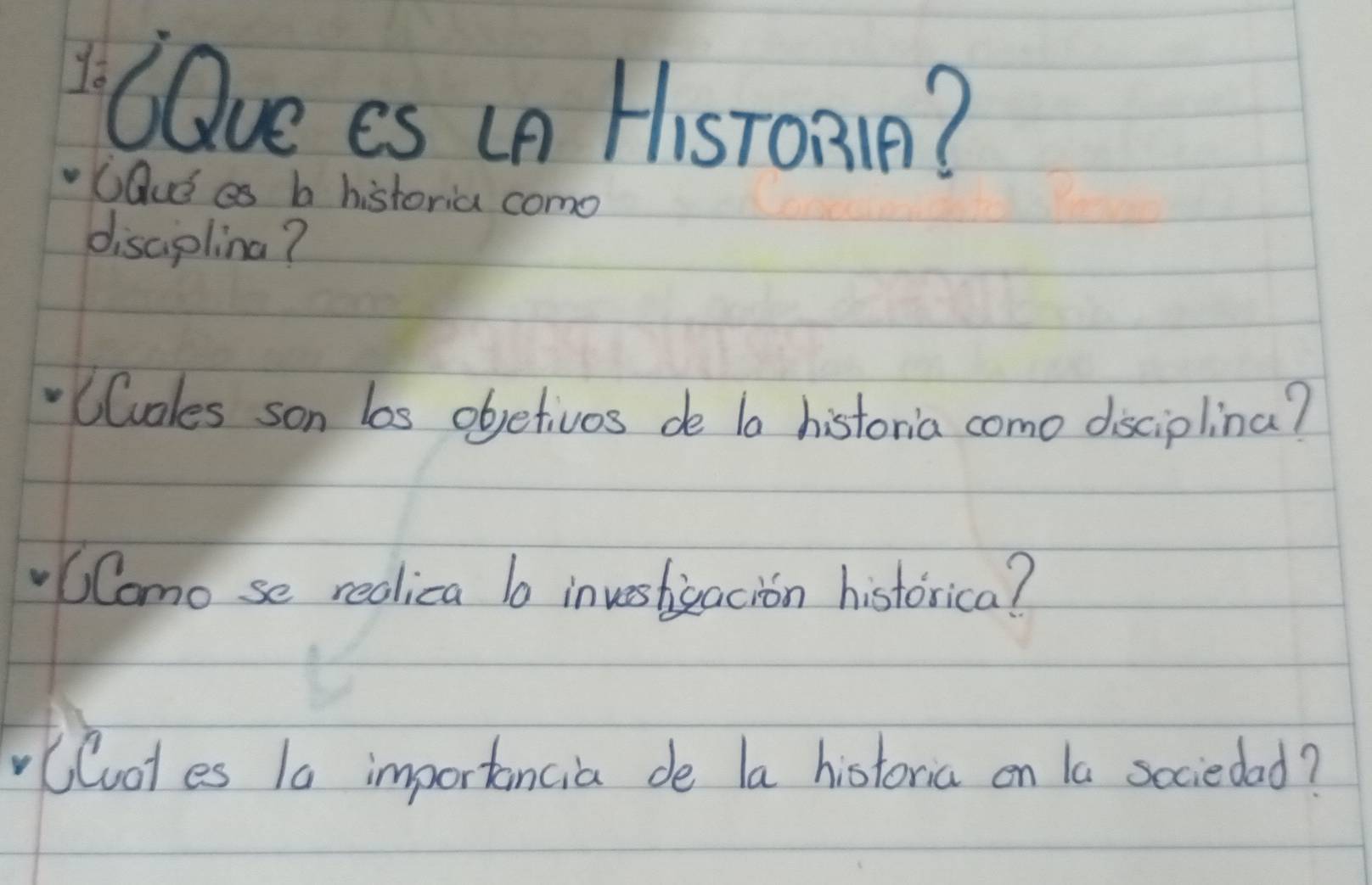 CQue es Ln HisT0B1A? 
Caus es b historia como 
disciplina? 
Uuales son los objetivos de la historia como disciplina? 
CComo se reolica 10 investizacion historica? 
Cluot es 1a importancia de la historia on la sociedad?