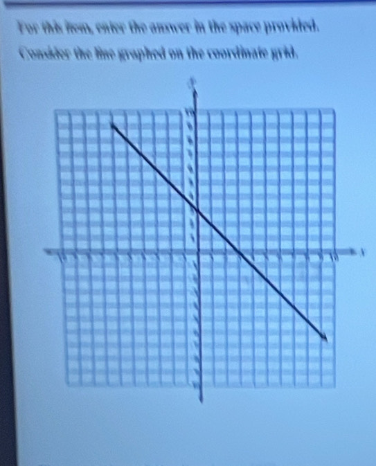 For this hem, enter the answer in the space provided. 
Consider the line graphed on the coordinate grid.