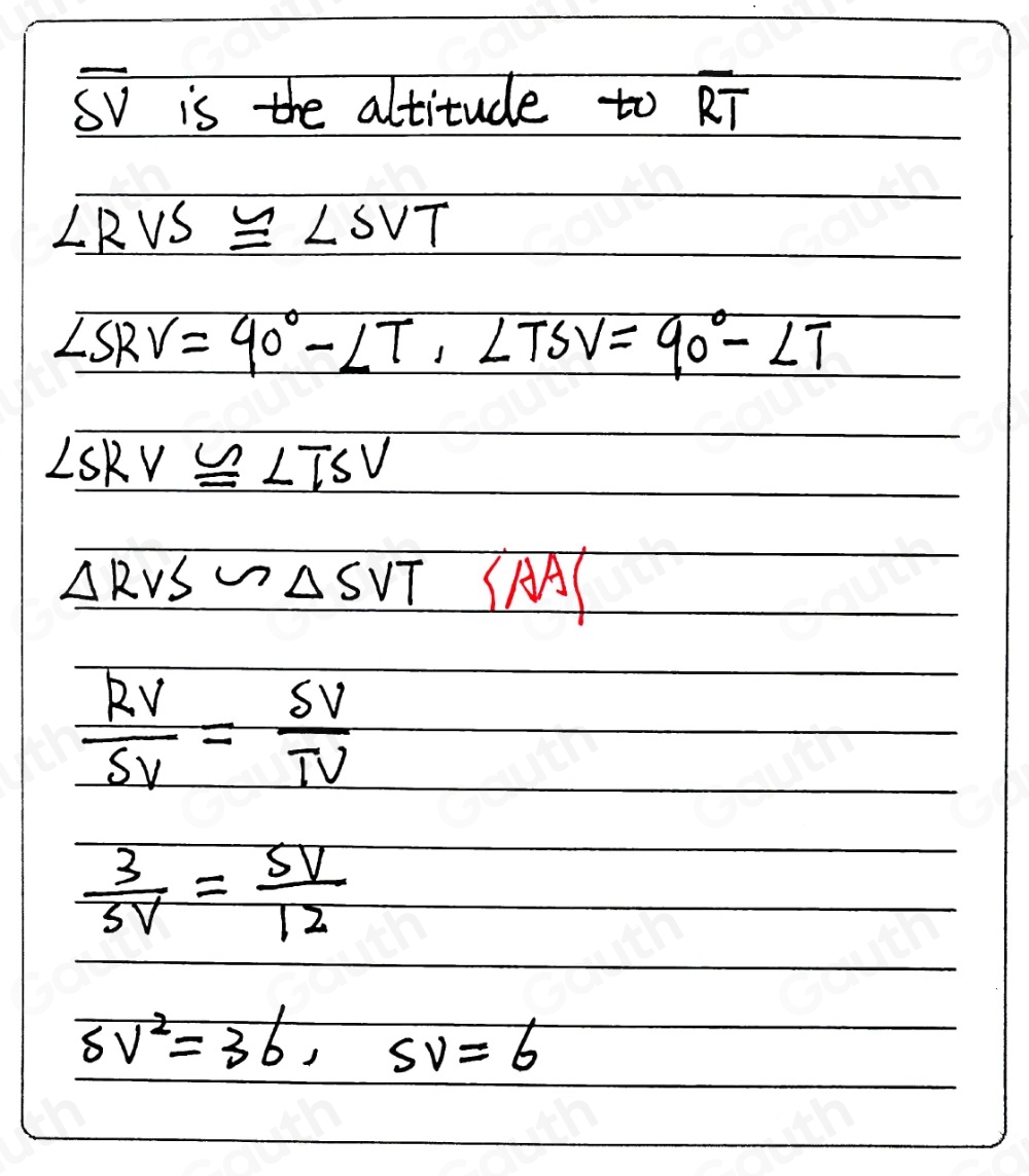 Solved: In the accompanying diagram, overline SV is the altitude to ...