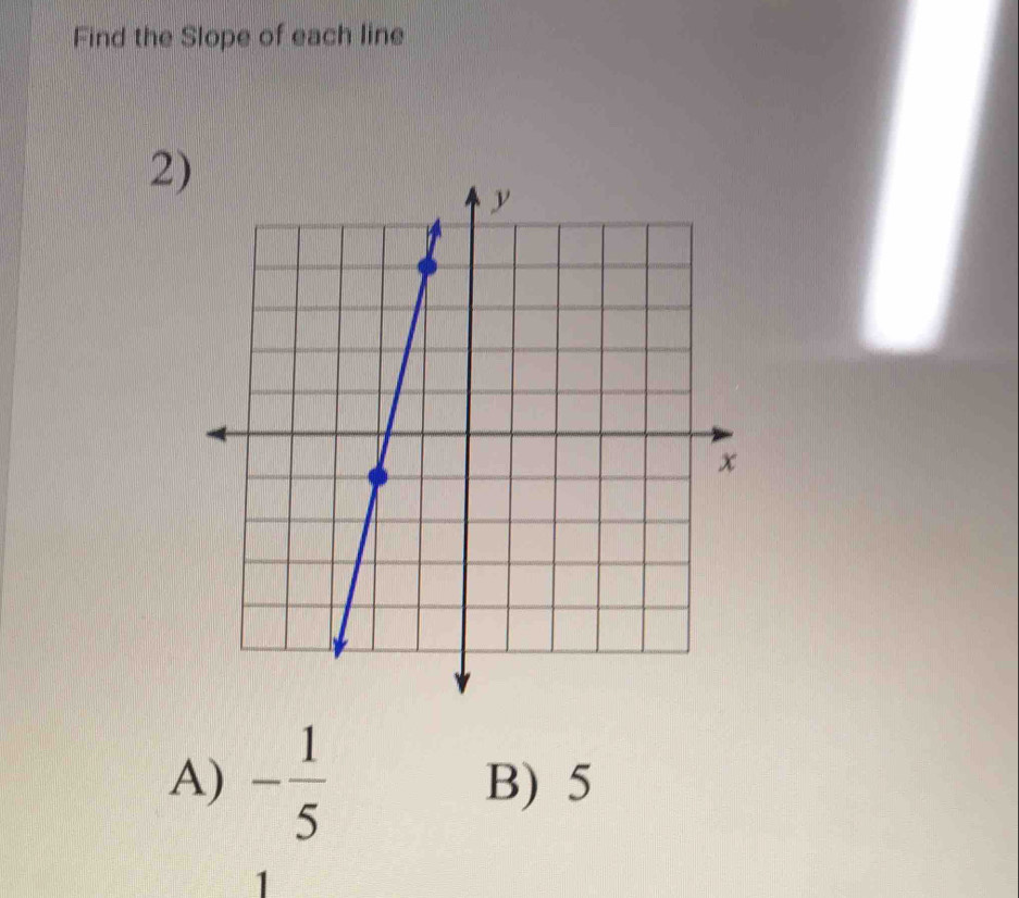 Find the Slope of each line 
2) 
A) - 1/5  B) 5