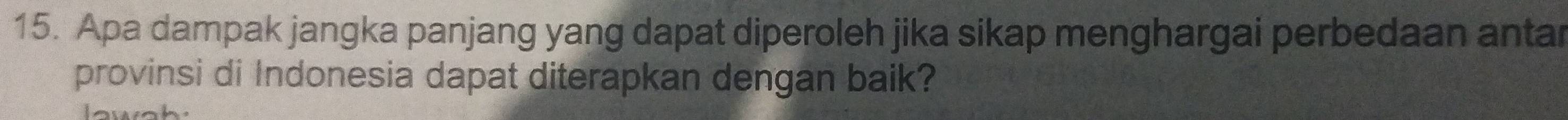 Apa dampak jangka panjang yang dapat diperoleh jika sikap menghargai perbedaan antar 
provinsi di Indonesia dapat diterapkan dengan baik?