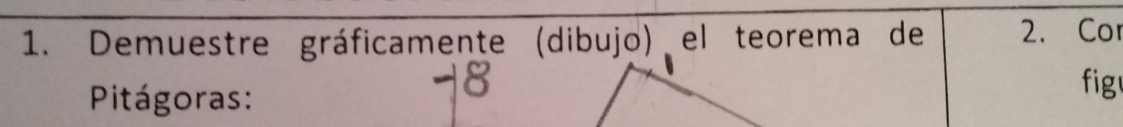 Demuestre gráficamente (dibujo) el teorema de 
2. Cor 
Pitágoras: 
fig