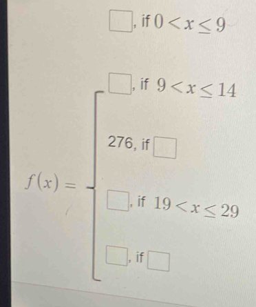 square , if 0
□ , if 9
f(x)=beginarrayl 28,0 -t,12,19<3≤ 22 □ ,1,□ endarray.  
(□)° 
overset .r f