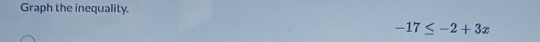 Graph the inequality.
-17≤ -2+3x