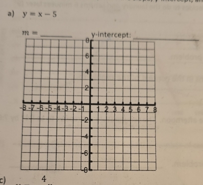 y=x-5
m= _ 
_ 
c) 4