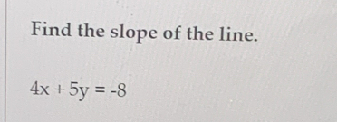 Find the slope of the line.
4x+5y=-8