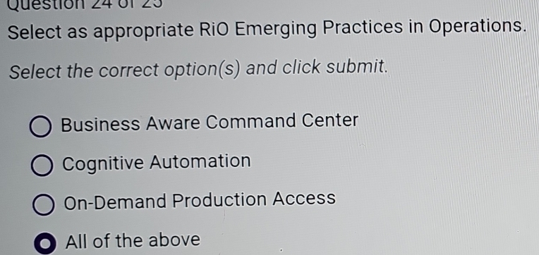 Solved: 0f 23 Select as appropriate RiO Emerging Practices in ...