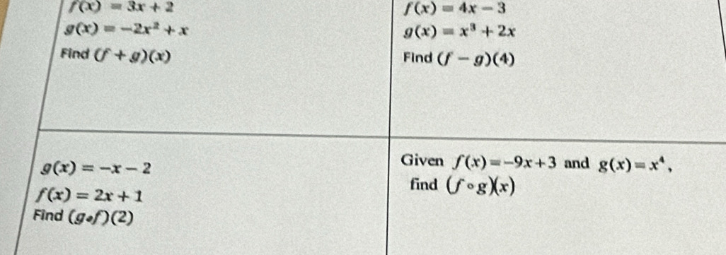 f(x)=3x+2
f(x)=4x-3