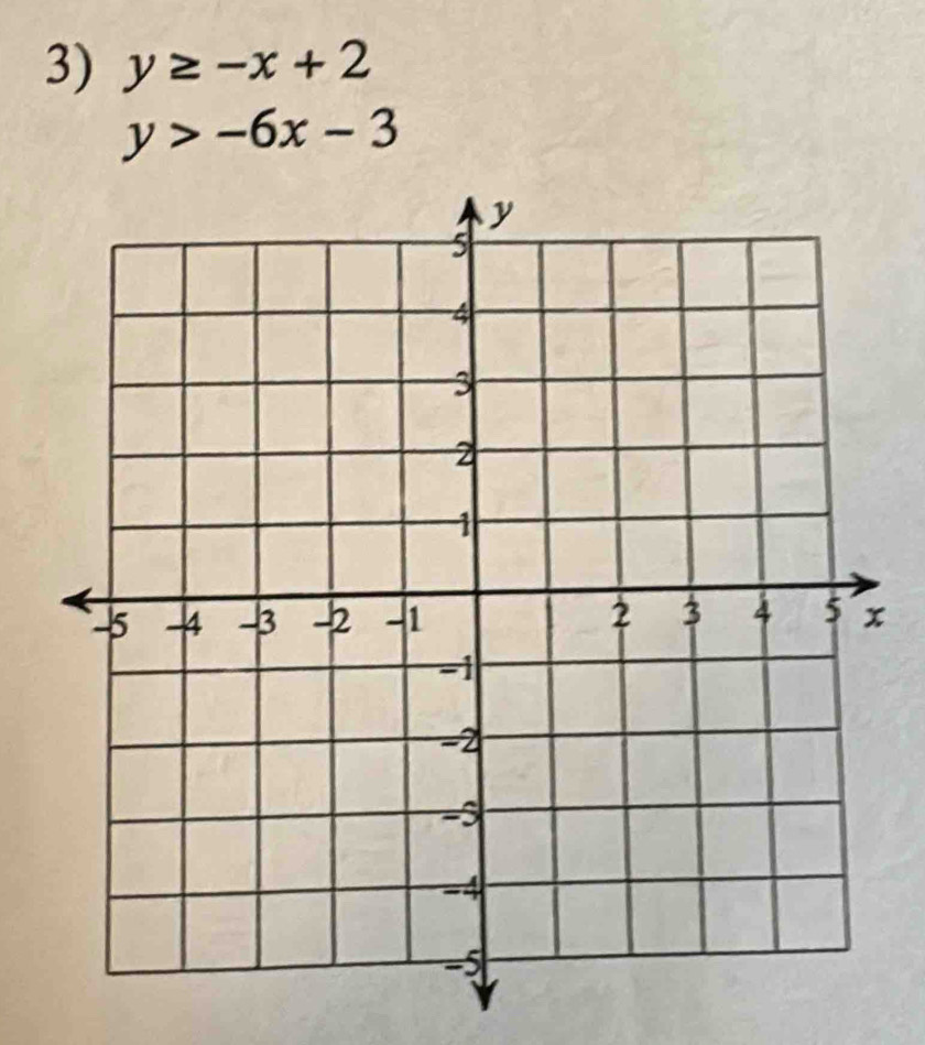 y≥ -x+2
y>-6x-3