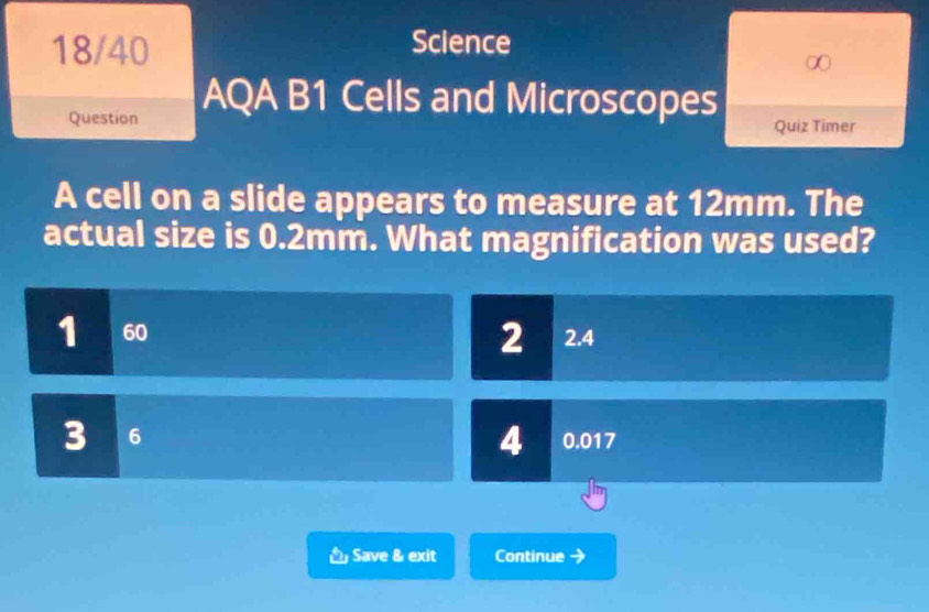 Solved: 18/40 Science AQA B1 Cells and Microscopes Question Quiz Timer ...