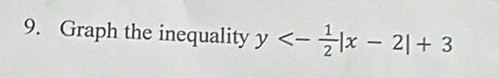 Graph the inequality y<- 1/2 |x-2|+3