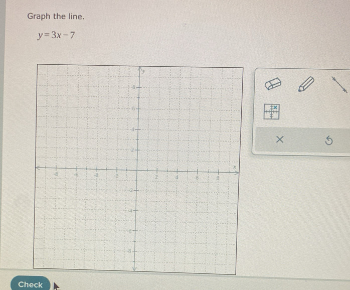 Graph the line.
y=3x-7
× 
Check