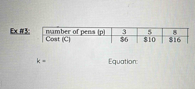 Ex #3
k= Equation: