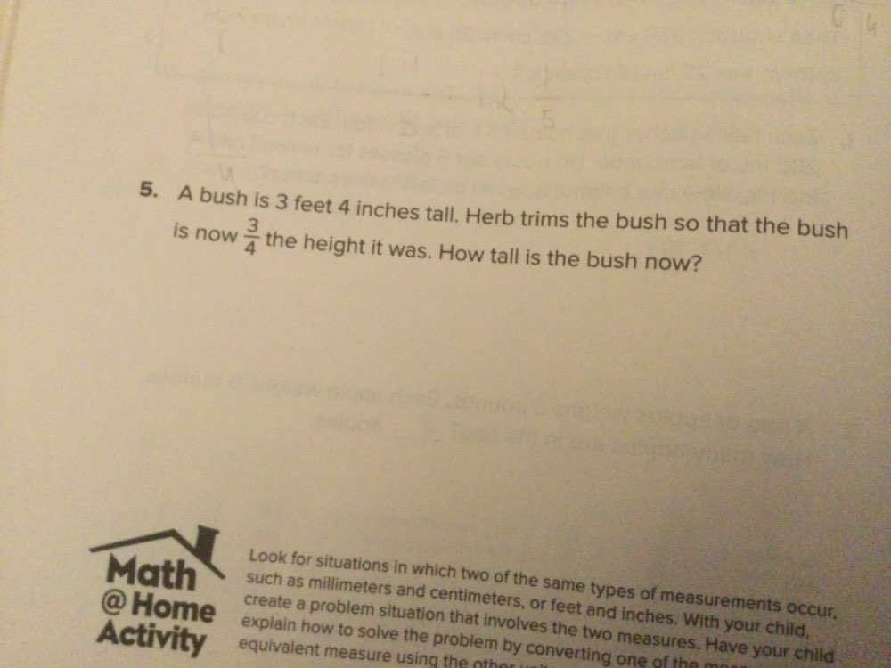 Solved: A bush is 3 feet 4 inches tall. Herb trims the bush so that the ...