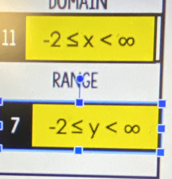 DOMAIN 
11 -2≤ x
RANGE 
7 -2≤ y