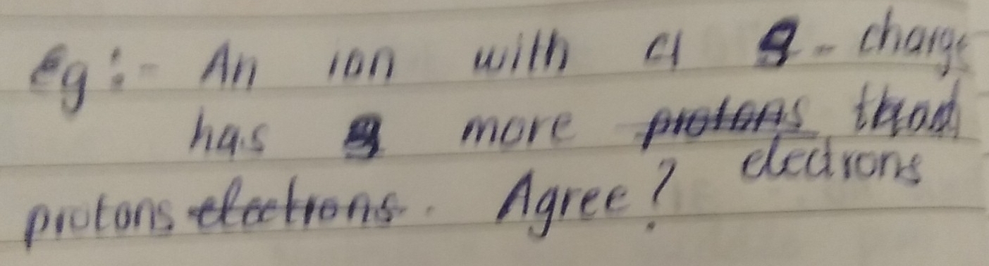 eg: An ion with c .charge 
has more than 
protons. Agree? electrons