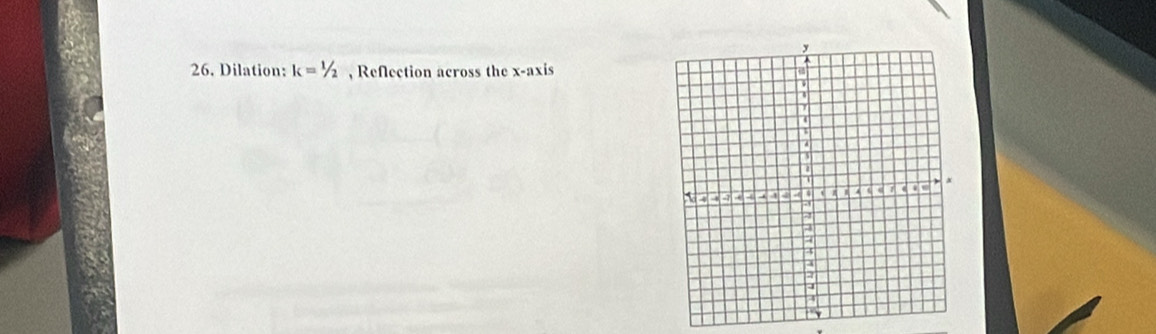 Dilation: k=^1/_2 , Reflection across the x-axis