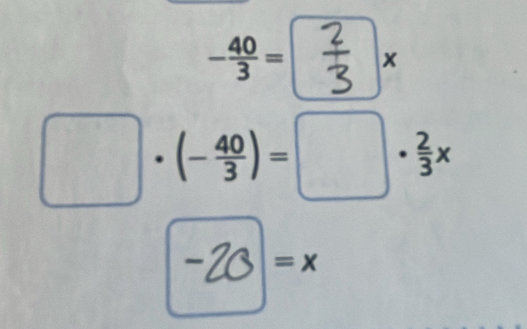 - 40/3 = 2 ×
□ · (- 40/3 )=□ ·  2/3 x
=x