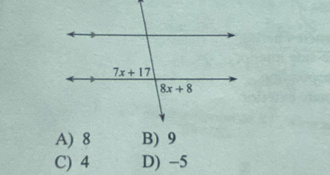 A) 8 B) 9
C) 4 D) -5