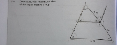 Determine, with reasons, the sizes 
of the angles marked a to g: