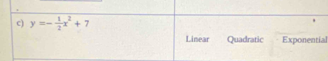y=- 1/2 x^2+7
Linear Quadratic Exponential