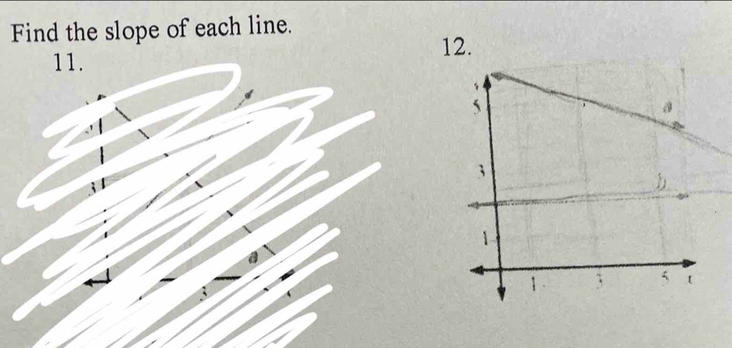 Find the slope of each line. 
12. 
11.