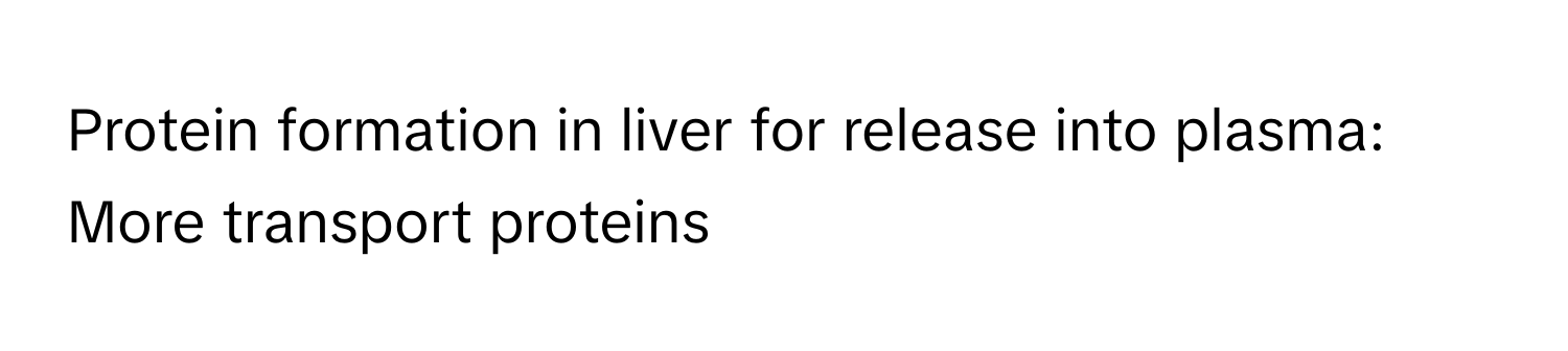 Protein formation in liver for release into plasma: More transport proteins