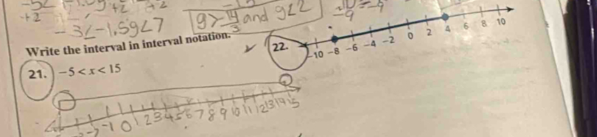 -8 -6 -4 -2 0 2 4 6 8 10
Write the interval in interval notation.
10
21. -5