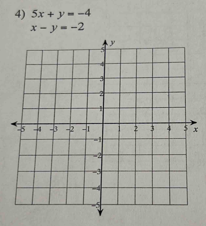 5x+y=-4
x-y=-2
x