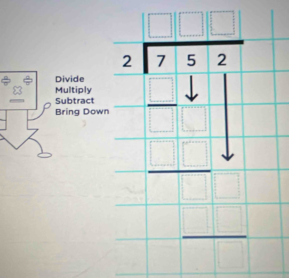 Divide
Multiply
Subtract
Bring Do