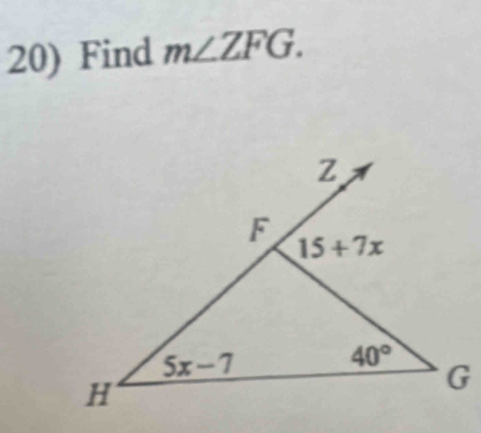 Find m∠ ZFG.