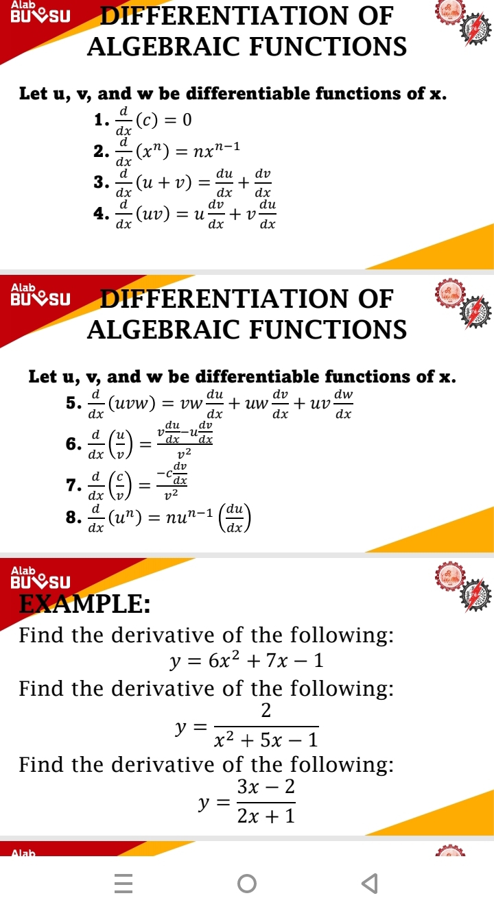 Solved: a su DIFFERENTIATION OF ALGEBRAIC FUNCTIONS Let u, v, and w be ...