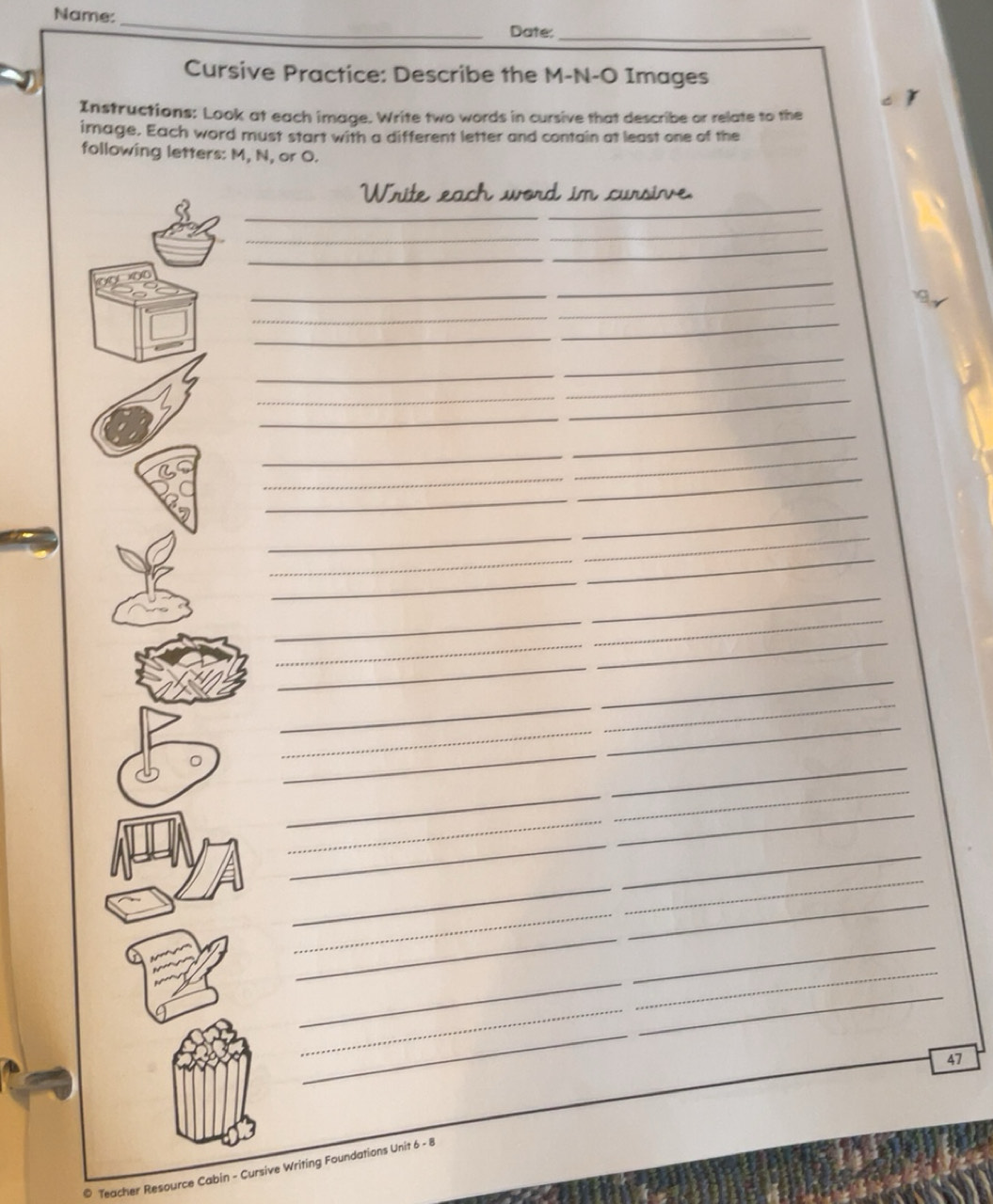 Solved: Name: _ Date:_ Cursive Practice: Describe the M-N-O Images ...