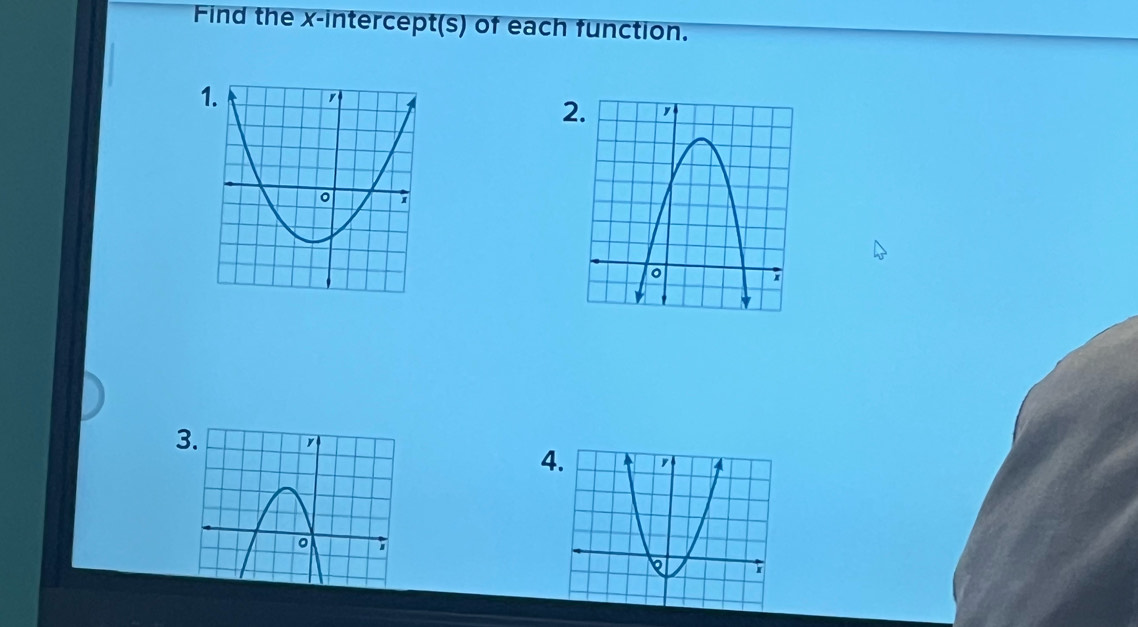 Find the x-intercept(s) of each function. 
3 
4