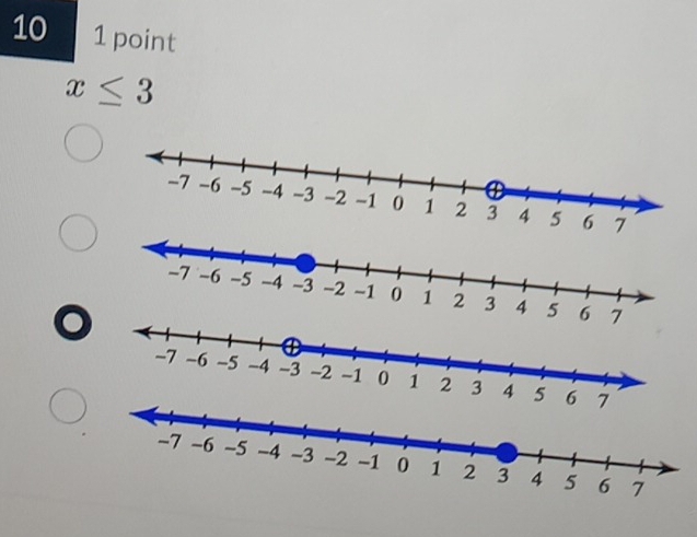 10 1 point
x≤ 3
7