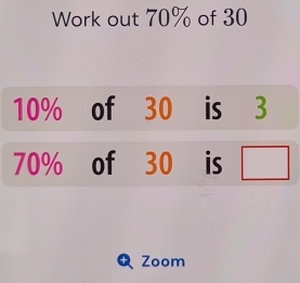 Work out 70% of 30
Zoom