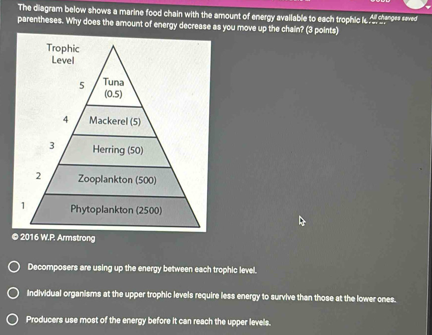Solved: The diagram below shows a marine food chain with the amount of ...