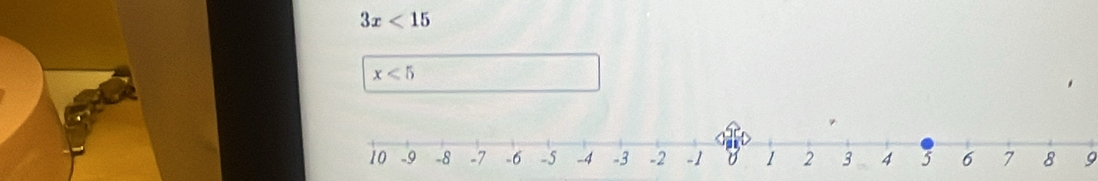 3x<15</tex>
x<5</tex>
9