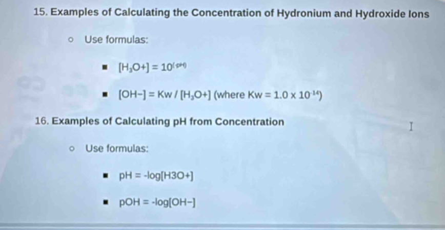 Solved: Examples of Calculating the Concentration of Hydronium and ...