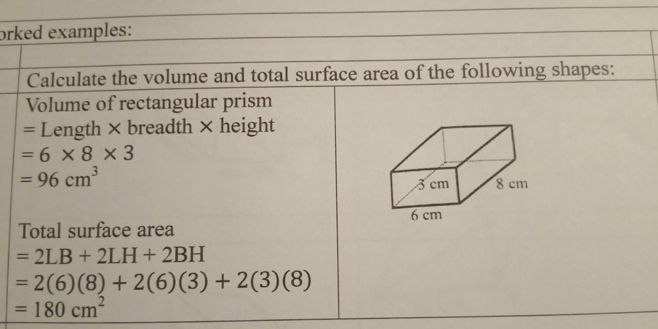 Solved: orked examples: Calculate the volume and total surface area of ...